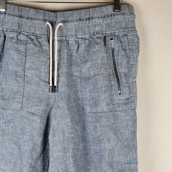 Athleta Cabo Linen Jogger Size 12 Chambray Blue 100% Linen Zip Pockets Mid Rise - Picture 4 of 9